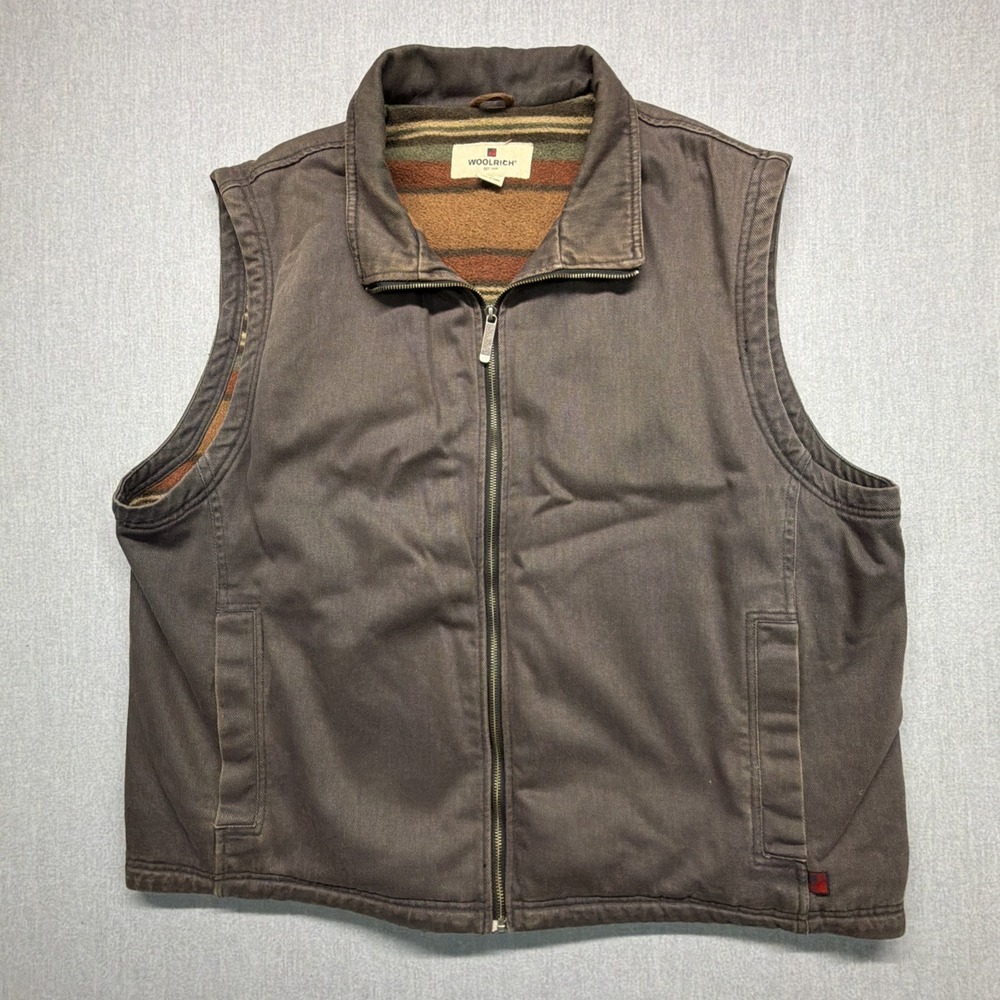 Woolrich Canvas Vest Brown Aztec‎ Fleece Blanket Lined Heavy Men's XXL